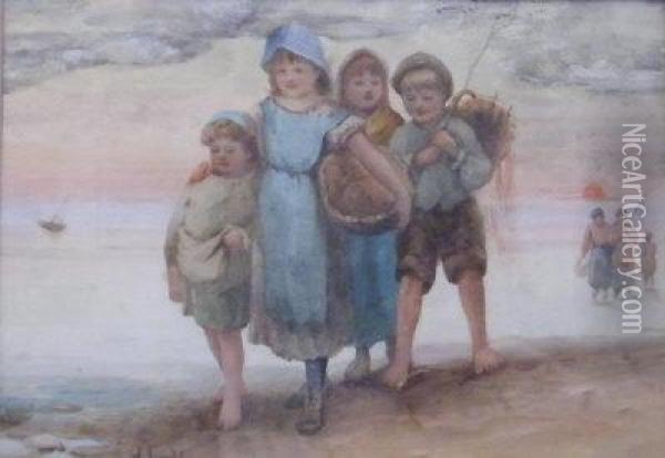 Fisherchildren. Oil Painting - William Johns