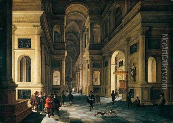 A Church Interior At Night With Numerous Figures Oil Painting - Anthonie Delorme