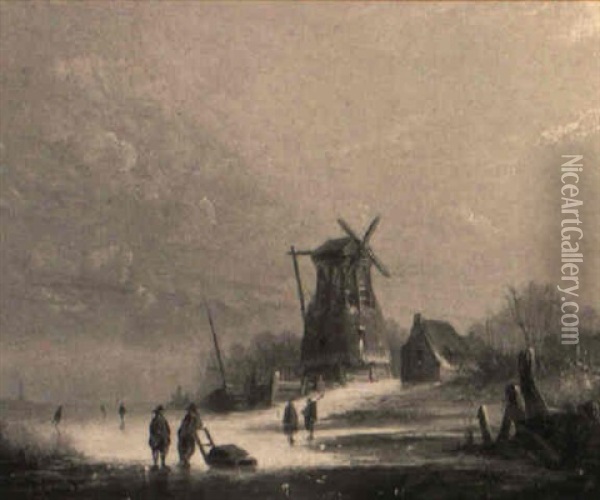 A Winter Scene Oil Painting - Andreas Schelfhout