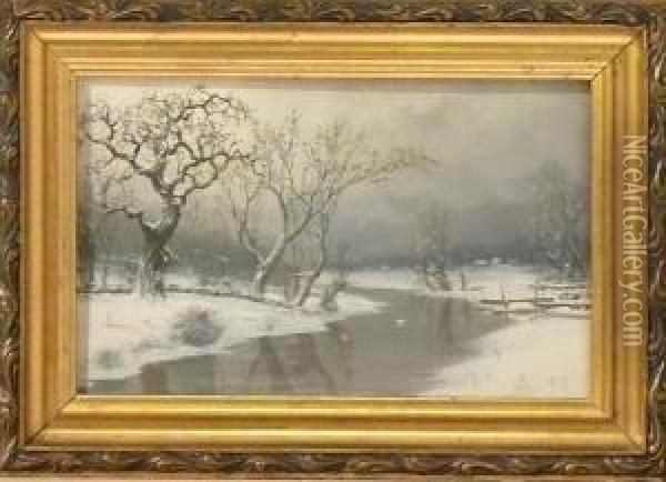 Vinterlandskap. Oil Painting - Julia Stromberg