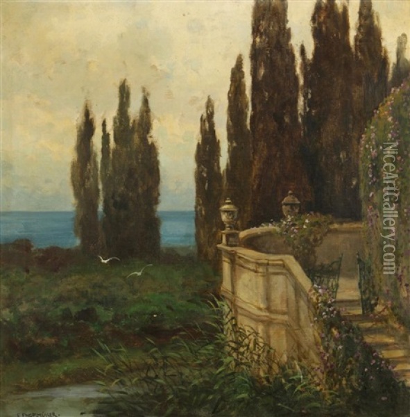 Zypressen Am Ufer Oil Painting - Ferdinand Engelmuller