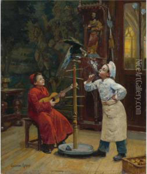 Teasing The Parrot Oil Painting - Paul Charles Chocarne-Moreau