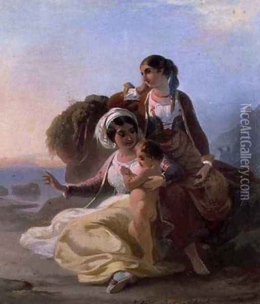 Italian Family on a Beach Oil Painting - Robert Alexander Hillingford