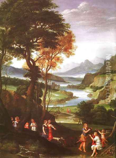 Landscape with Meleager and Atlanta 1613 Oil Painting - Gian Battista Viola