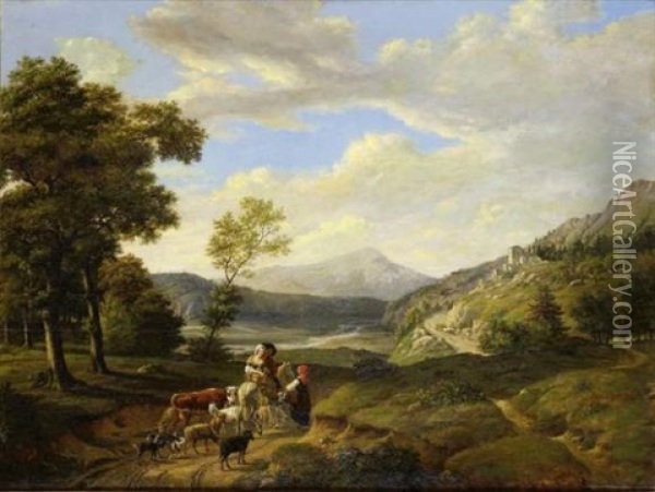 Scene Pastoral Dans Un Paysage Oil Painting - Louis Auguste Gerard