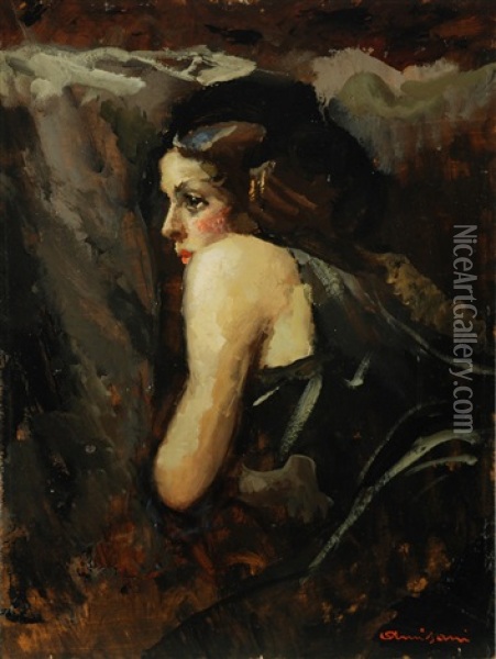 Ritratto Di Donna Di Profilo Oil Painting - Giuseppe Amisani