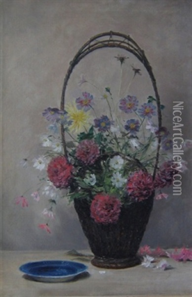 A Basket Of Flowers Oil Painting - William Rowell Derrick