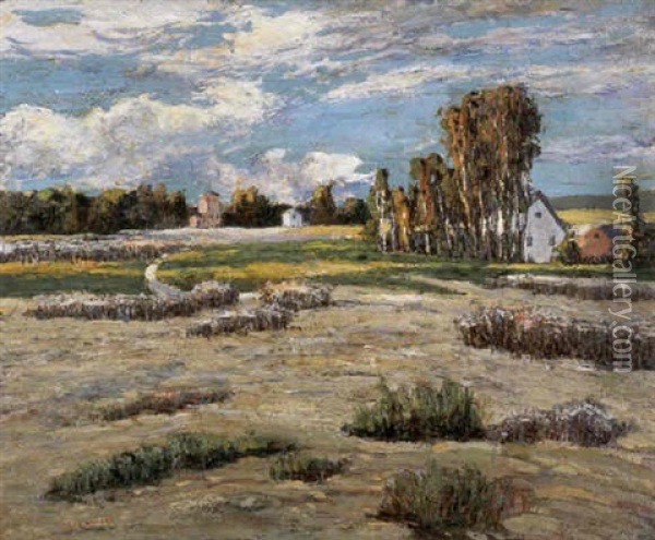 Farmhouse In Country Setting With Sagebrush Oil Painting - Ernest Lawson