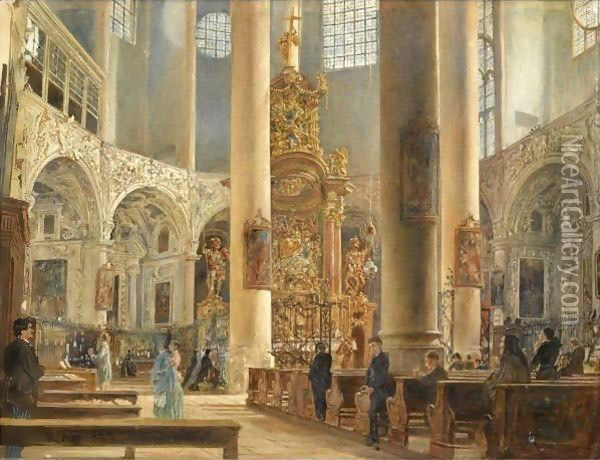 Interior Of The Franciscan Church, Salzburg Oil Painting - Rudolf Ritter von Alt