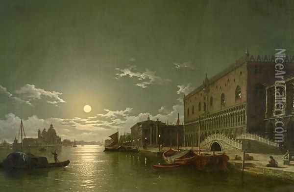 Venice by Moonlight Oil Painting - Henry Pether