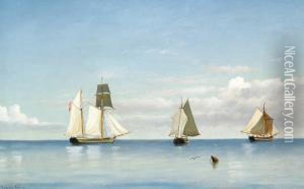 Sailing Ships At Sea On A Calm Day Oil Painting - Emanuel Larsen