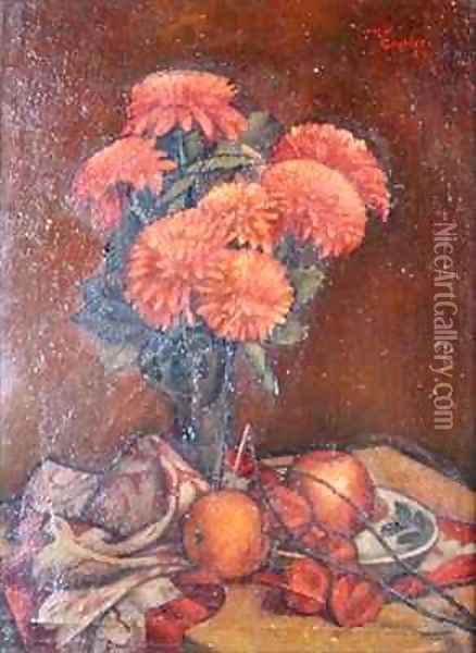 Still life with Chrysanthemums Oil Painting - Mark Gertler
