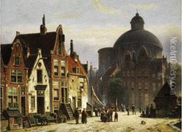 Die Lutherkirche In Amsterdam Mit Blick Auf Einen Stadtplatz Oil Painting - Willem Koekkoek