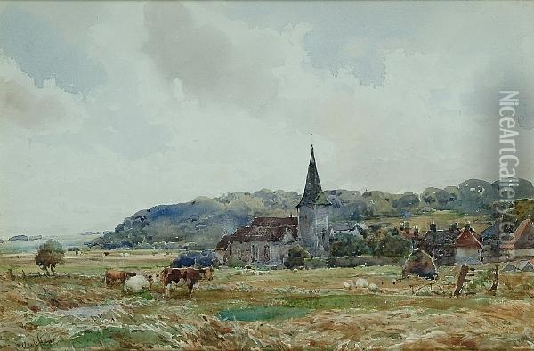 A View Towards A Village Oil Painting - Claude Hayes