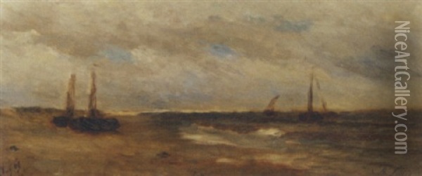 Bomschuiten On The Beach Oil Painting - Philip Lodewijk Jacob Frederik Sadee
