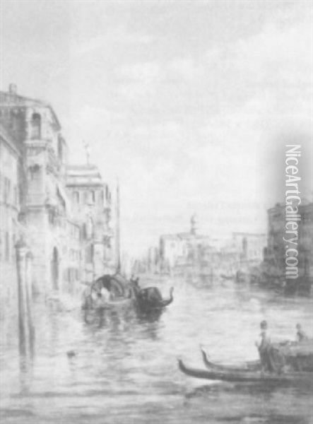 Venetian Canals With Gondoliers Oil Painting - Alfred Pollentine