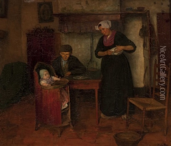 Interior With Family, Laren Oil Painting - Wally (Walburga Wilhelmina) Moes