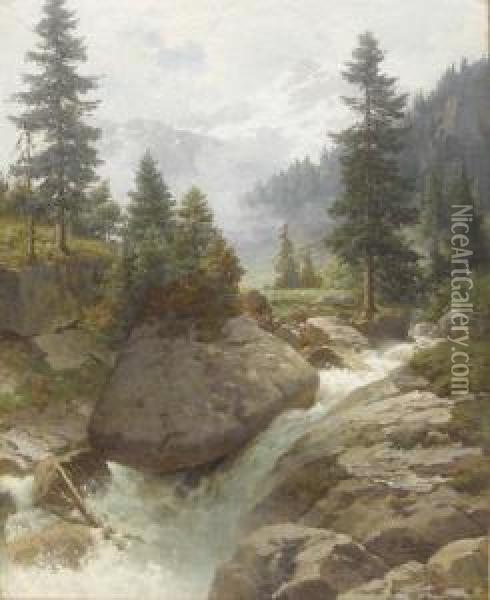 Bergbach In Den Alpen. Oil Painting - Jost Muheim,