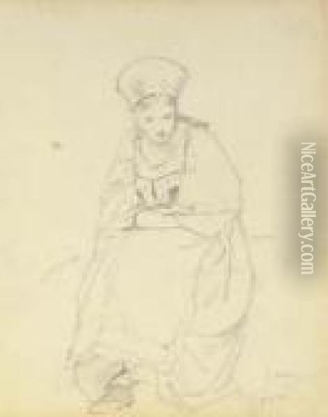 Seven Figure Studies: A Seated 
Peasant Girl Seen From Behind; Anorthodox Priest; Drapery; A Seated 
Peasant Girl Looking Down; Aservant With A Tray Of Food; A Female Nude, 
Half-length; And Asleeping Female Nude Oil Painting - Mihaly von Zichy