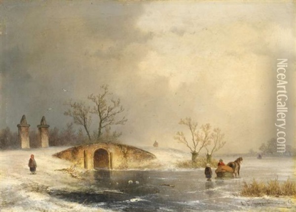 Wintertag Auf Dem Eis Oil Painting - Johannes Franciscus Hoppenbrouwers