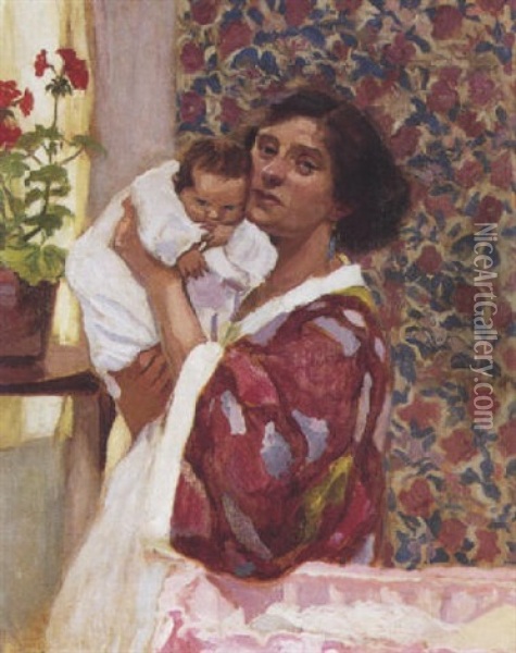Mere Et Enfant Devant Une Fenetre Oil Painting - Francis Campbell Boileau Cadell