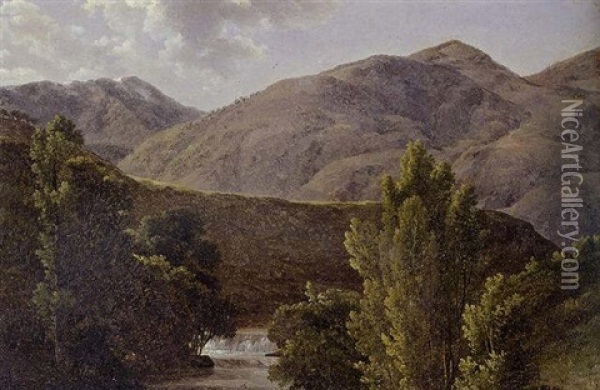 View Of A Waterfall Oil Painting - Jean Joseph Xavier Bidault