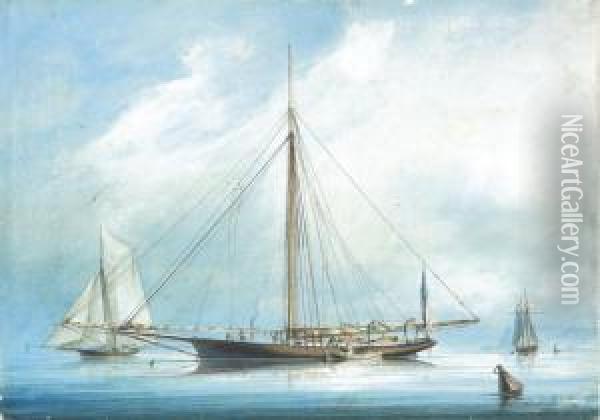 Centerboard Sloop Sylvie New York Yacht Club At Havre Oil Painting - Francois-Joseph-Frederic Roux