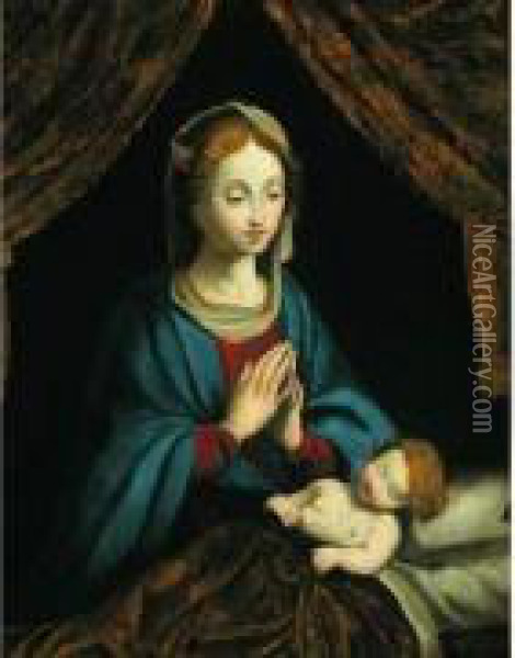 La Vierge Veillant L'enfant Jesus Oil Painting - Jacques De Stella