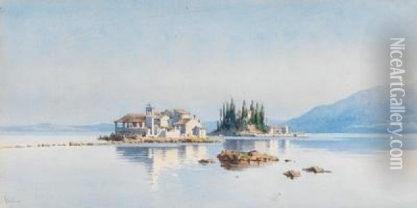 Die Klosterinsel Vlacherna Und Die Mauseinsel Pontikonissi Bei Korfu Oil Painting - Angelos Giallina