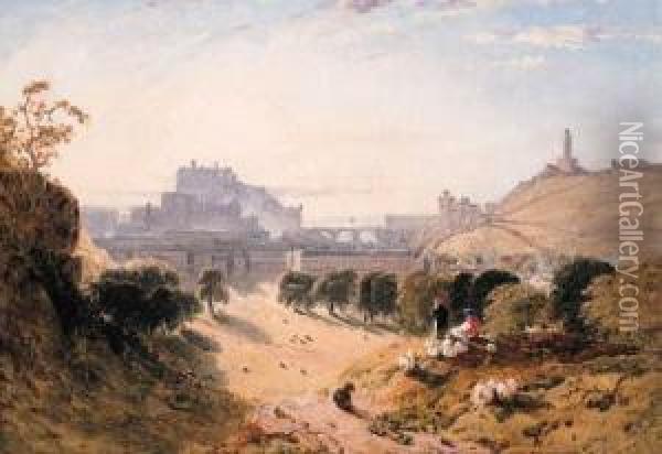 View Of Edinburgh; And View Of Stirling Oil Painting - William Linton