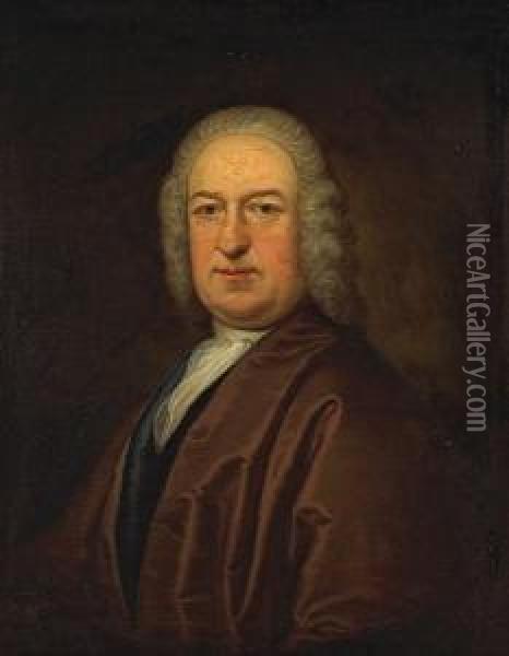 A Portrait Of Nicholas Russell,half-length Oil Painting - Thomas Bardwell