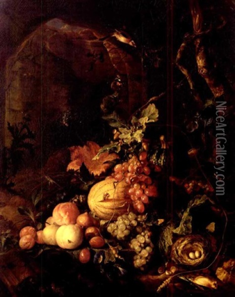 Still Life With Fruit And Insects Oil Painting - Jan Davidsz De Heem