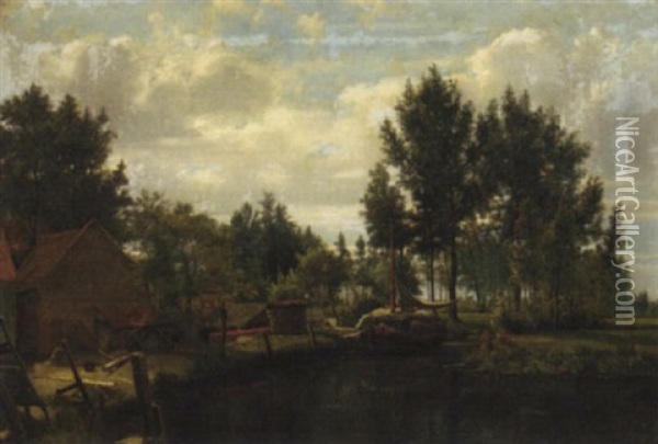 A Moment Of Calm On The River Oil Painting - Louis Pulinckx