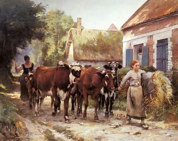 Returning From The Fields2 Oil Painting - Julien Dupre
