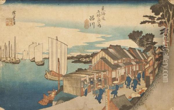 Shinagawa Hinode [sunrise, Shinagawa] Oil Painting - Utagawa or Ando Hiroshige