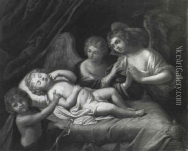Jesusbarnet Og Den Lille Johannes Omgivet Af Engle Oil Painting - Carlo Maratta
