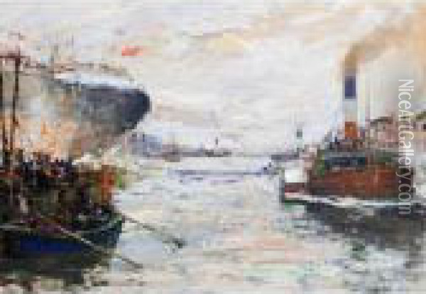 The Launch, On The Clyde Oil Painting - James Kay