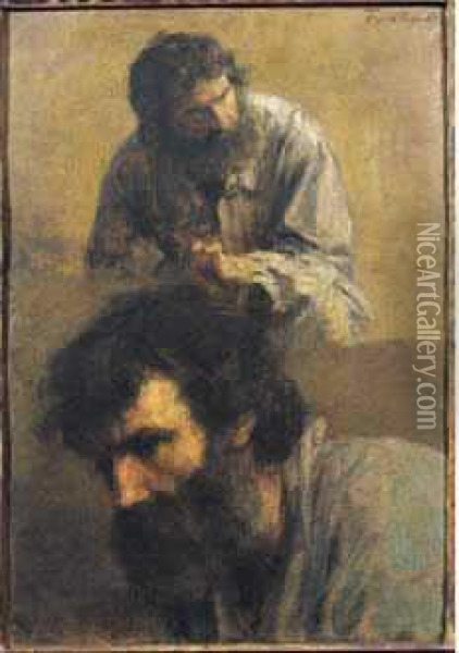 Deux Tetes D'homme Oil Painting - Ignace Henri Jean Fantin-Latour