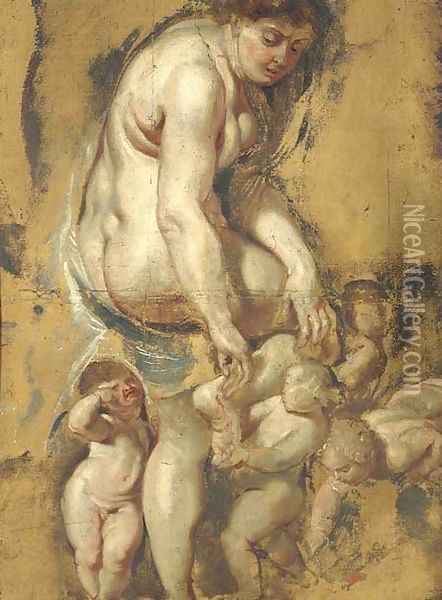 The Birth of the Rose Venus pulling a thorn from her foot, attended by Putti Oil Painting - Sir Peter Paul Rubens