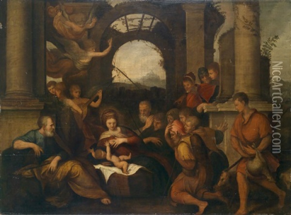 Die Anbetung Der Hirten Oil Painting - Girolamo da Treviso the Elder