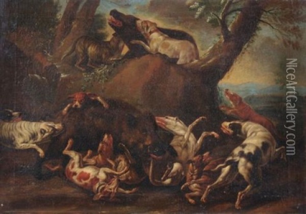 Die Wildschweinhatz Oil Painting - Carl Borromaus Andreas Ruthart