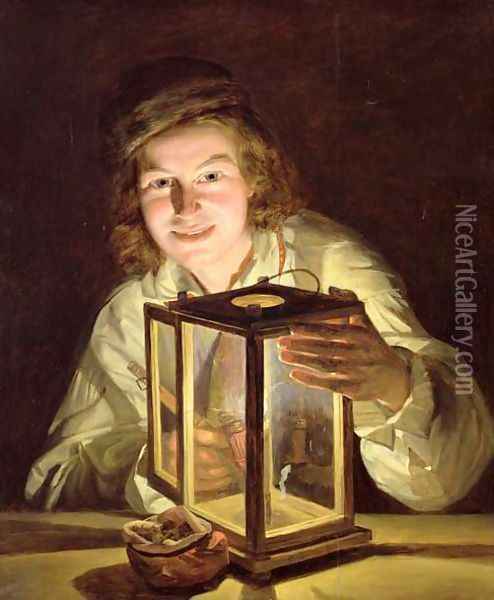 The Young Stableboy with a Stable Lamp, 1824 Oil Painting - Ferdinand Georg Waldmuller