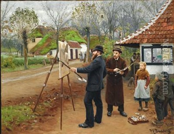 L. A. Ring Maler Ved Aasum Smedje Oil Painting - Hans Andersen Brendekilde