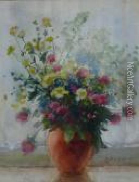 Sutcliffe : Still Life Vase Of Flowers Oil Painting - Lester Sutcliffe