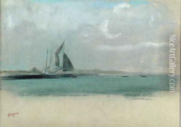 Fishing boats moored in the harbour, c.1869 Oil Painting - Edgar Degas