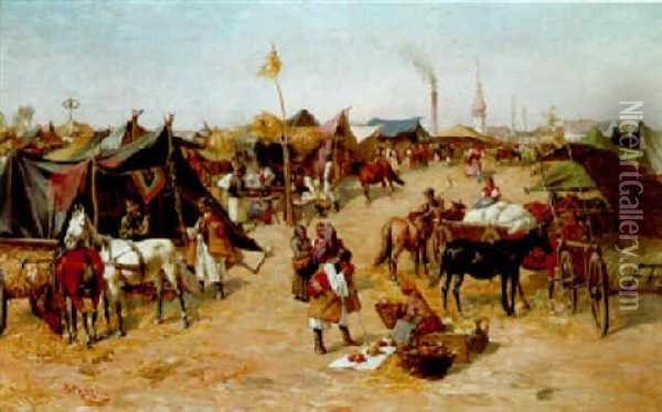 Bauernmarkt In Ungarn Oil Painting - Laszlo Pataky