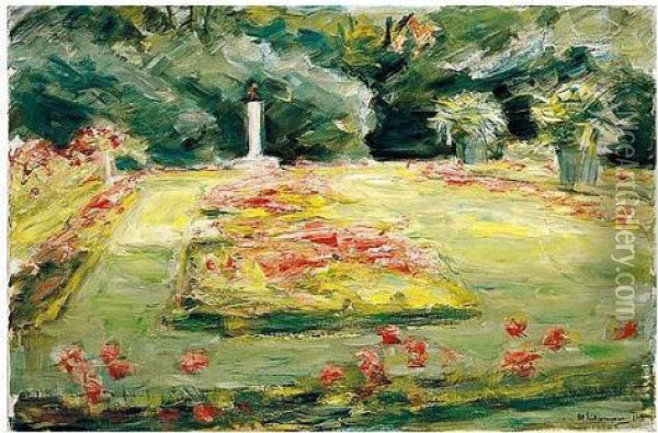 Die Blumenterrasse Im 
Wannseegarten Nach Norden (the Flower Terrace In The Wannsee Garden, 
Facing North) Oil Painting - Max Liebermann