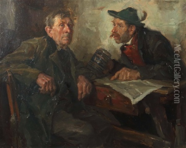 Zwei Jager In Der Stube Am Tisch Sitzend Oil Painting - Hans Best