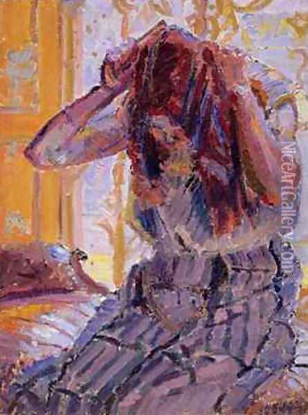 Girl Combing her hair Oil Painting - Harold Gilman