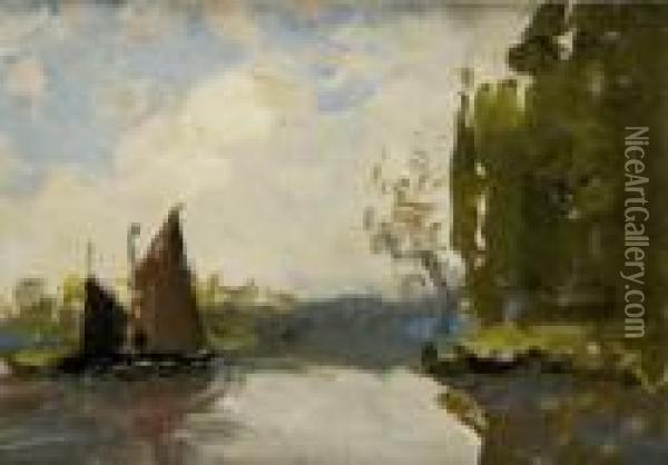 Sailing Boats On A River Oil Painting - Nathaniel Hone